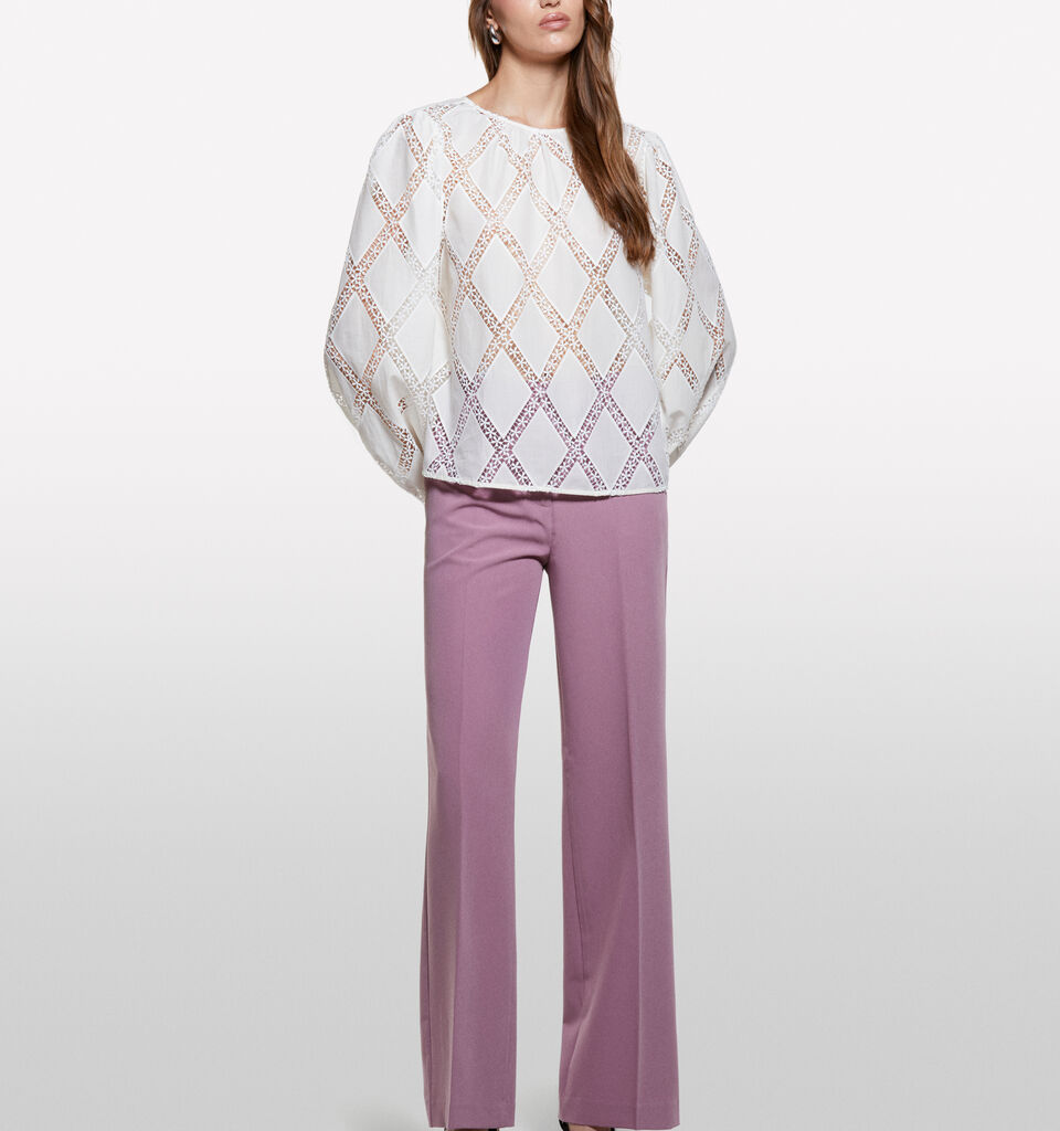 Cream white blouse with lace - women's blouses - Creamy White | Sisley image number 1